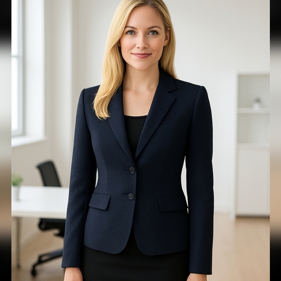 Carlisle Navy Blazer Nubby Structured Career Preppy Old Money Quiet Luxury Sz 6 - Picture 1 of 10